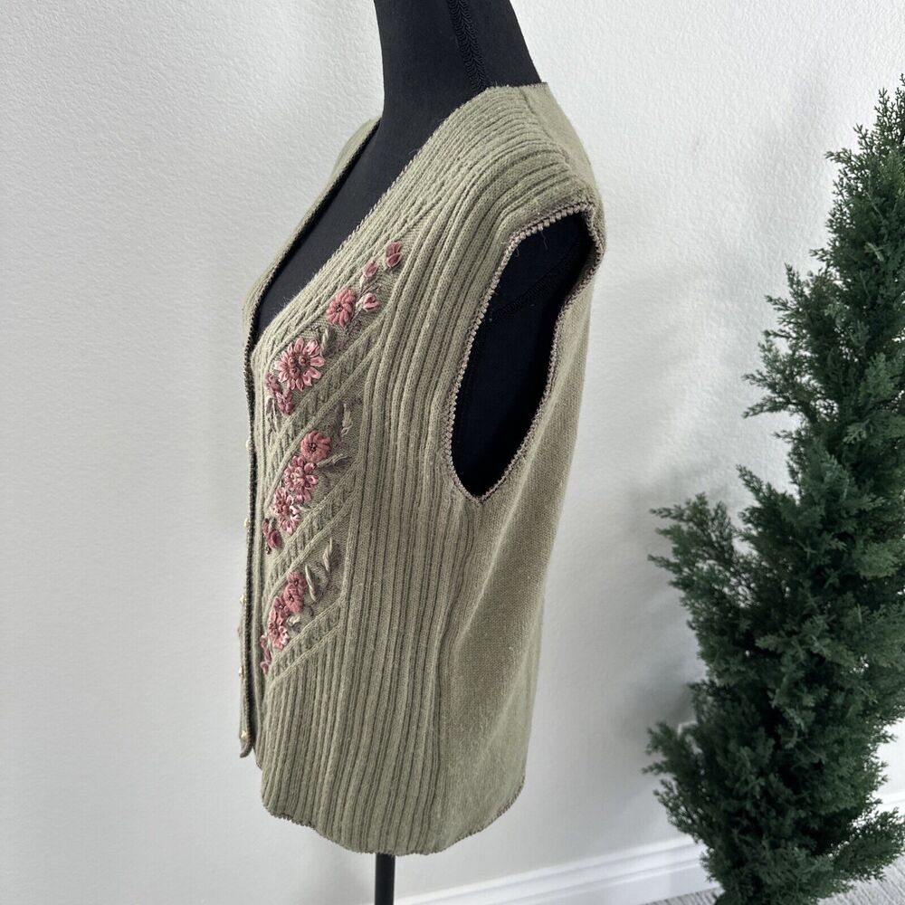Koret Vintage Sweater Vest Women’s Size Large Green Flower Floral Acrylic Nylon - Picture 4 of 14